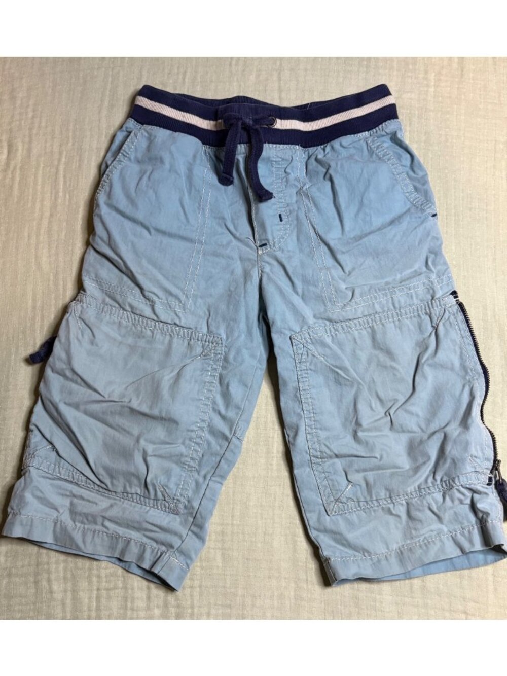Mini Boden Boys Blue Techno Shorts 7Y With Drawstring Waist & Pockets